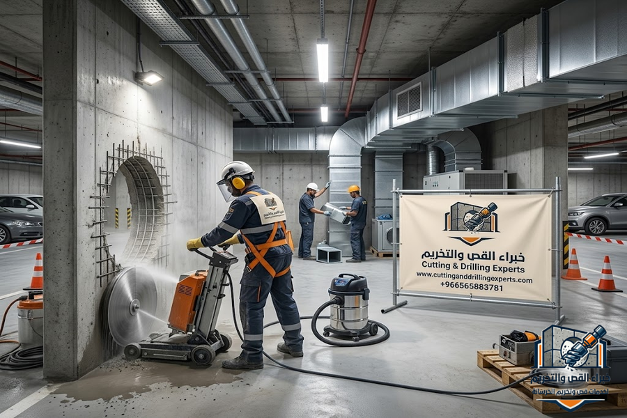 فتحات تهوية بحي الصفا جدة باستخدام معدات قص وتخريم الخرسانة لإنشاء فتحات للمطابخ والحمامات والمستودعات بدقة عالية وبدون تكسير
